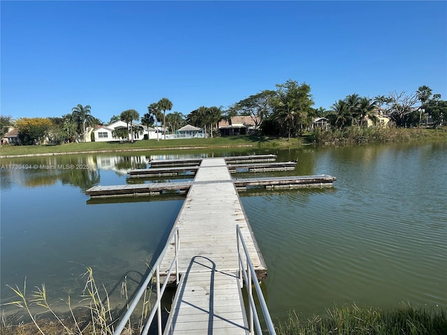 view of dock with a water view