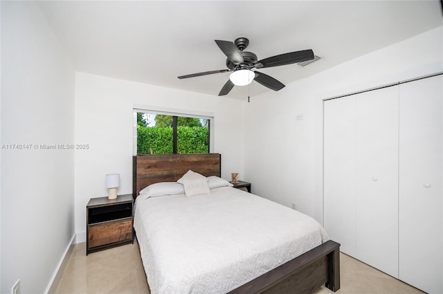 bedroom with a closet and ceiling fan