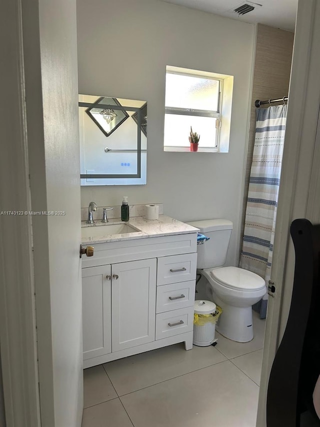 15281 SW 153rd St, Miami, FL 33187 - full bathroom with visible vents, toilet, a shower with curtain, tile patterned floors, and vanity