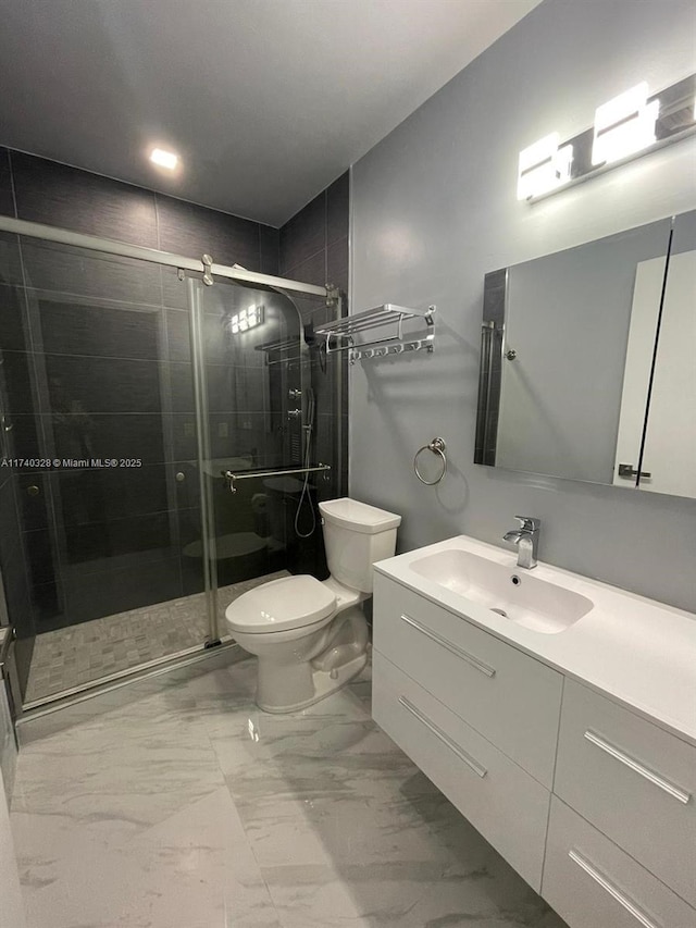 12676 NW 7th Ln, Miami, FL 33182 - full bath featuring toilet, vanity, a shower stall, and marble look tile flooring