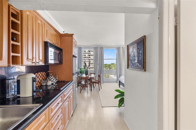 kitchen featuring black electric cooktop, sink, and light hardwood / wood-style flooring