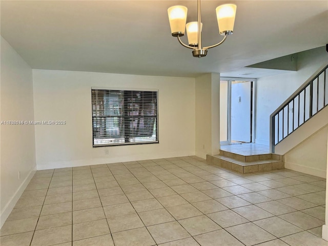 interior space featuring a chandelier and light tile patterned floors