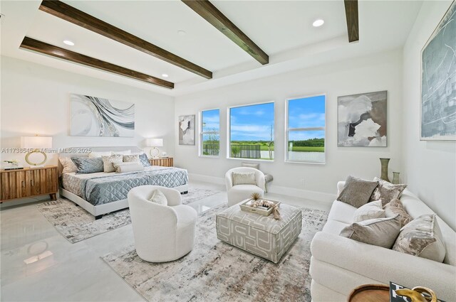 bedroom featuring beamed ceiling