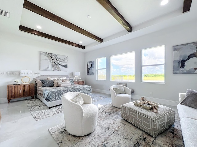 bedroom featuring beam ceiling