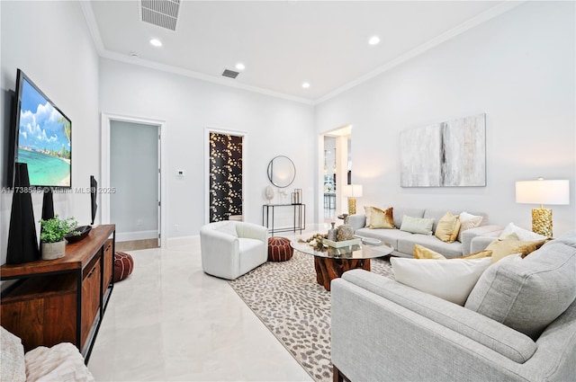 living room featuring ornamental molding