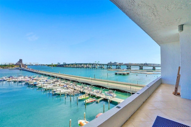 view of dock with a water view