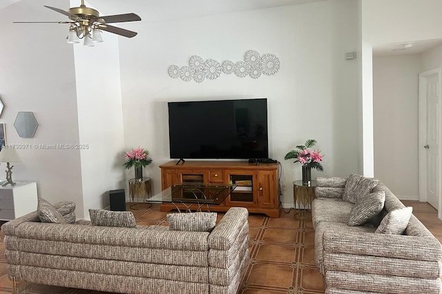 living room featuring ceiling fan