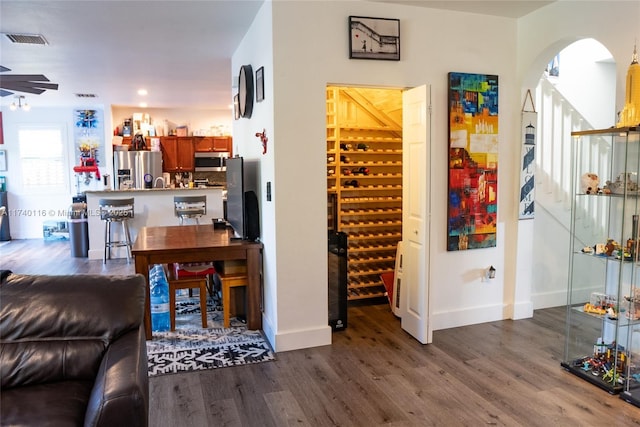 interior space with dark hardwood / wood-style floors