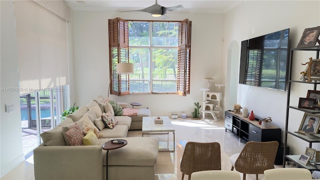 living room featuring ornamental molding