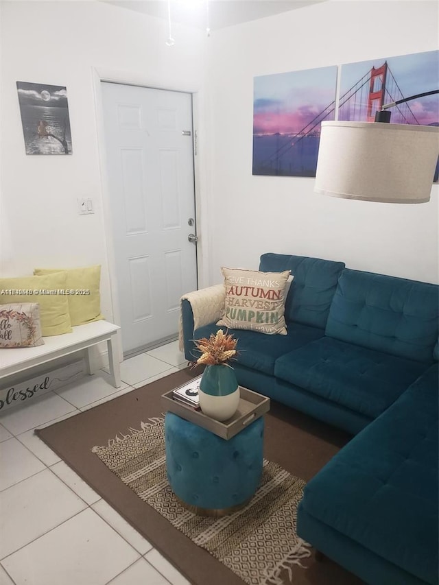 living room featuring tile patterned floors