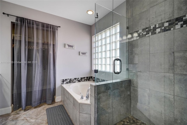 bathroom featuring plus walk in shower