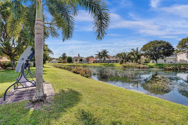 view of yard with a water view