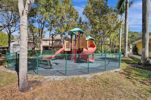 view of jungle gym with a yard