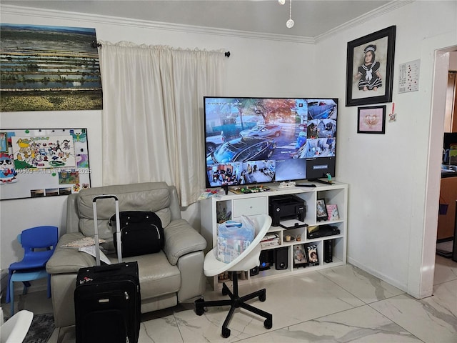 1260 NW 4th St, Miami, FL 33125 - office area with marble look tile flooring and ornamental molding