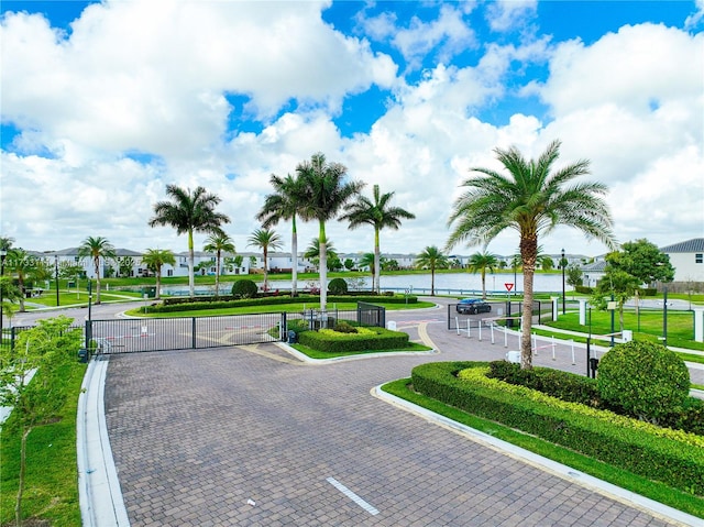 view of property's community with a water view