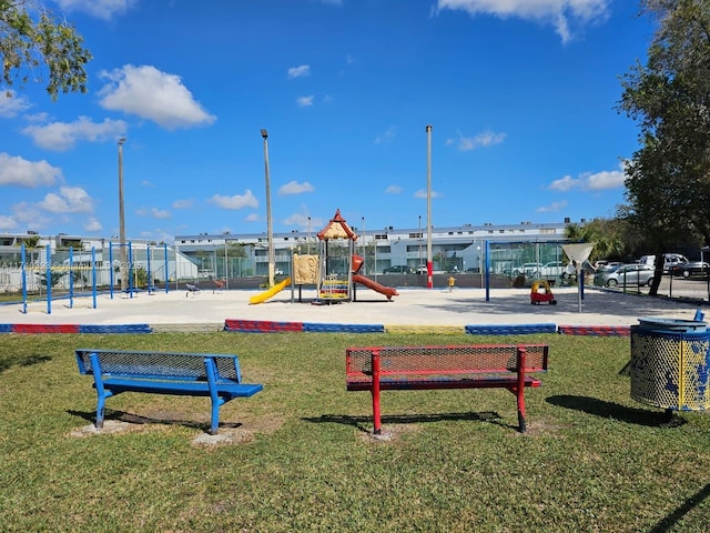 view of jungle gym with a yard