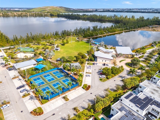 aerial view with a water view