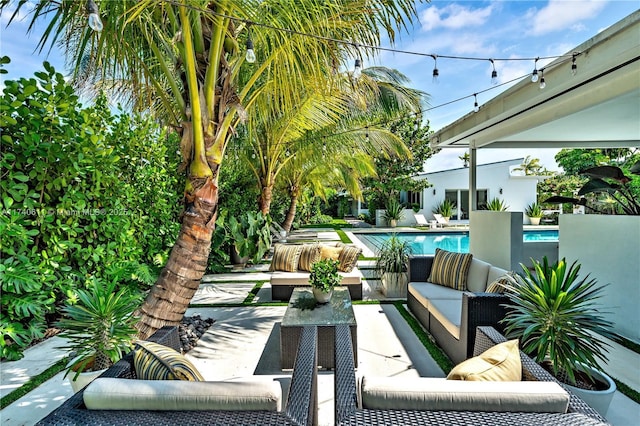 view of patio featuring an outdoor hangout area and an outdoor pool