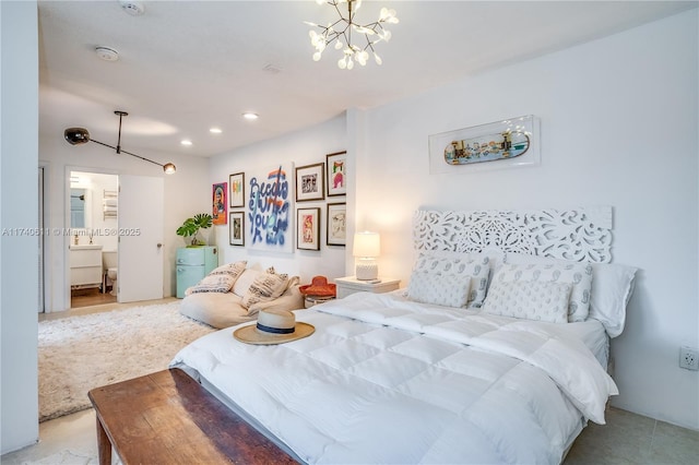 bedroom featuring recessed lighting and a chandelier