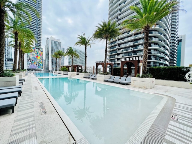 view of pool featuring a patio area