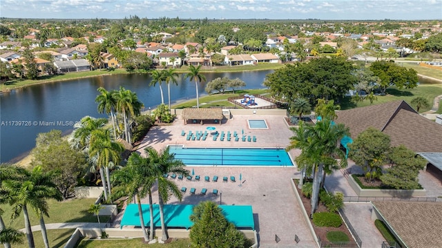 aerial view featuring a water view