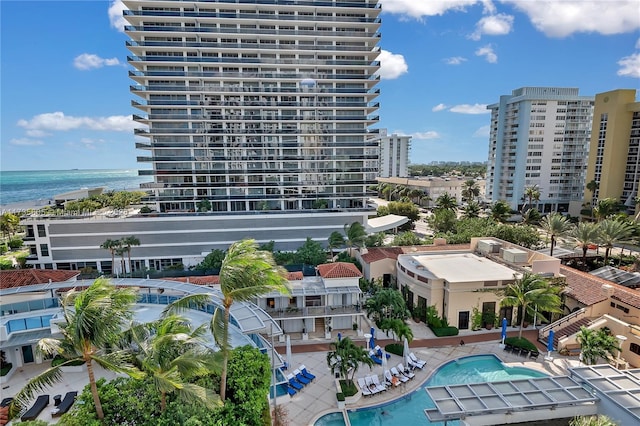 exterior space with a water view