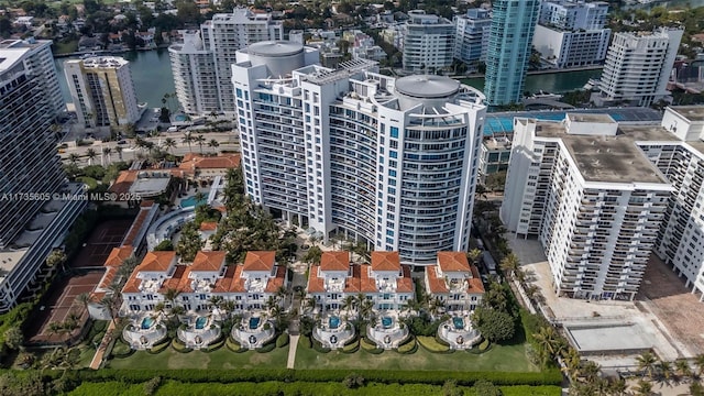 aerial view with a water view