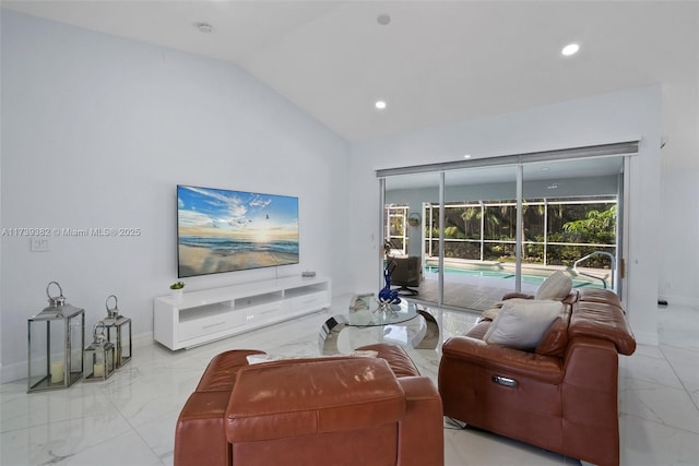 living room with vaulted ceiling