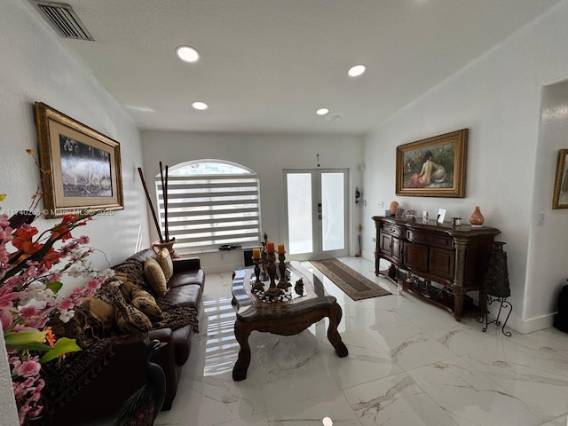 living room featuring french doors