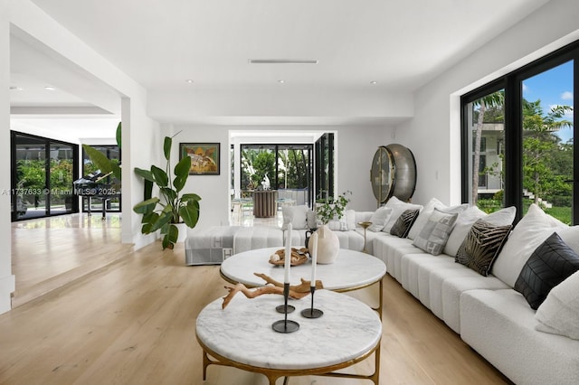 living room with light hardwood / wood-style floors