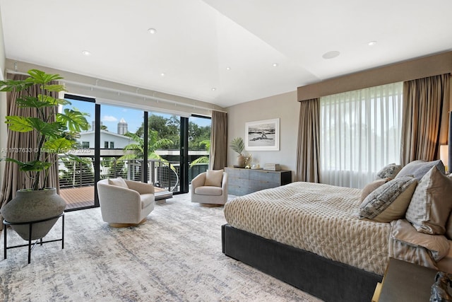 bedroom featuring carpet floors and access to outside