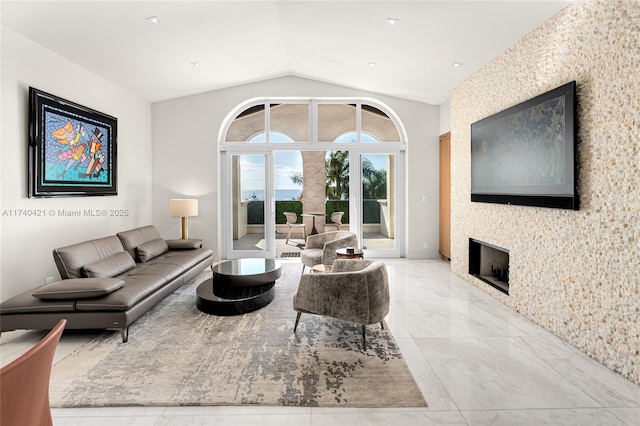 living room with lofted ceiling