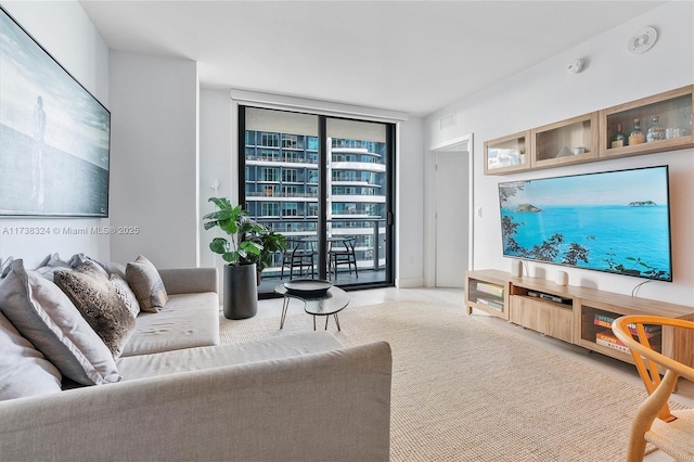 living room with expansive windows