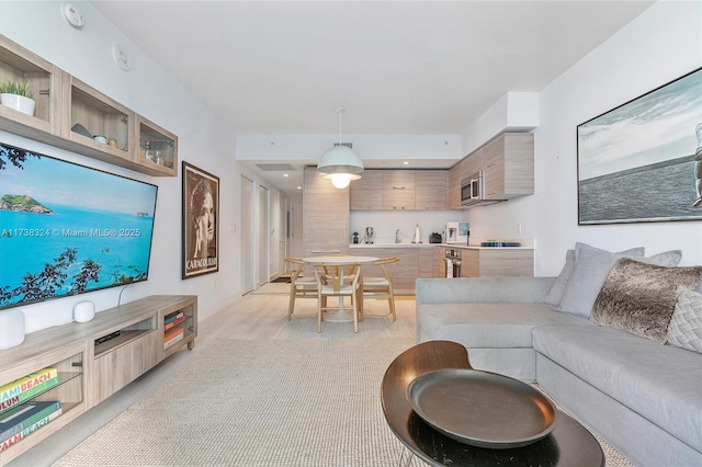 living room with light hardwood / wood-style flooring