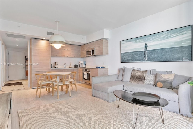 living room with light wood-type flooring