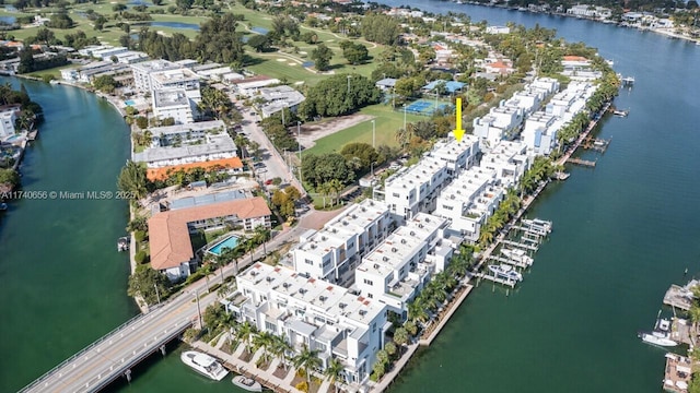 aerial view with a water view