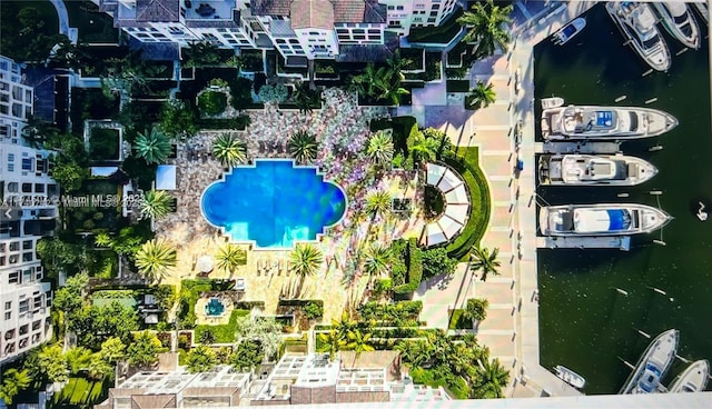 aerial view with a water view