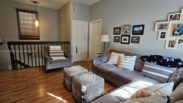 living room featuring dark wood-type flooring