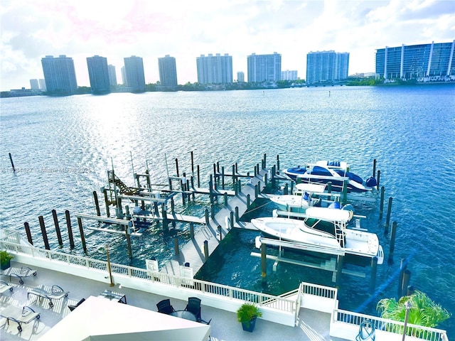 view of dock with a water view