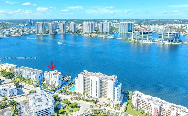 aerial view with a water view