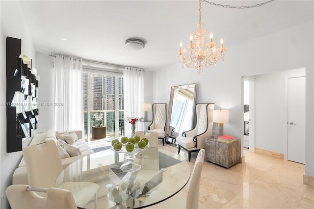 living area featuring an inviting chandelier