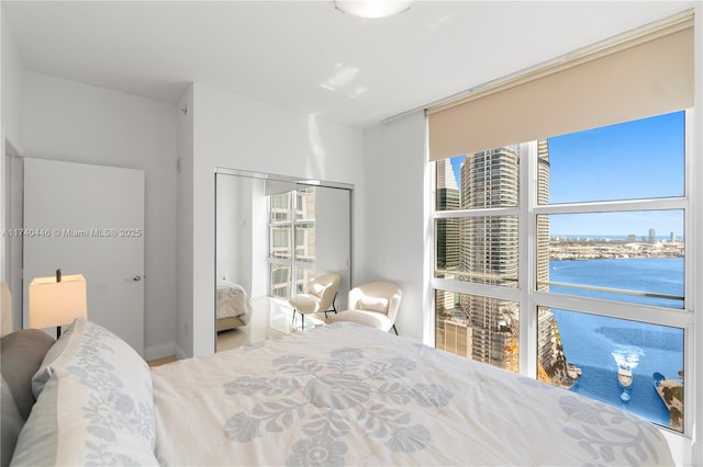 bedroom with a water view