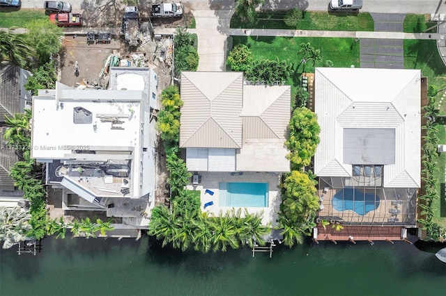 aerial view featuring a water view