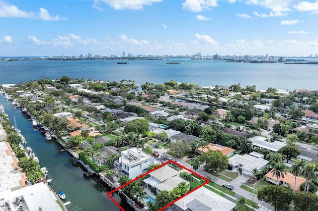 aerial view with a water view