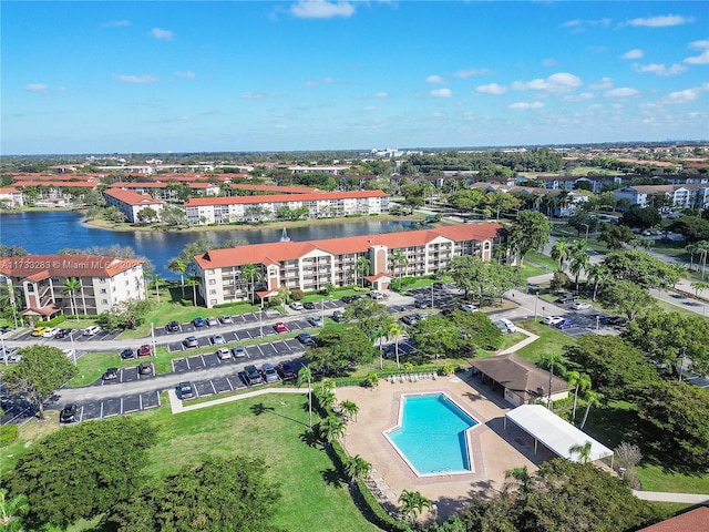 aerial view featuring a water view