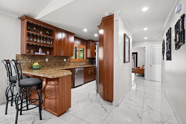 dining area with french doors and ornamental molding