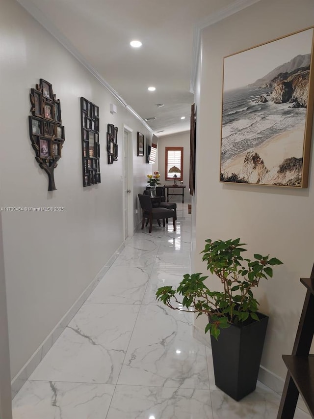 hallway with ornamental molding