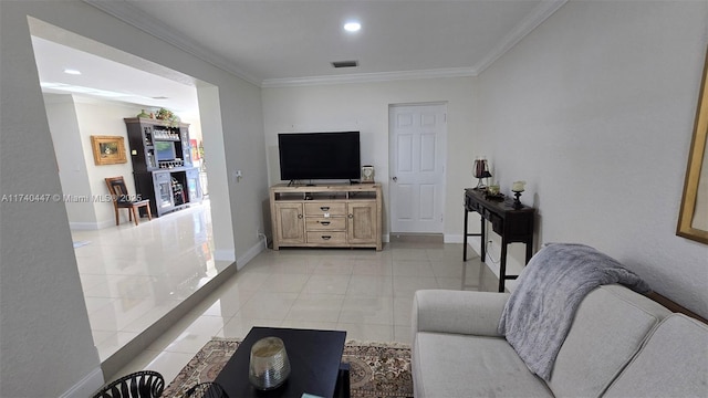 5051 NE 6th Ave, Deerfield Beach, FL 33064 - tiled living room featuring ornamental molding
