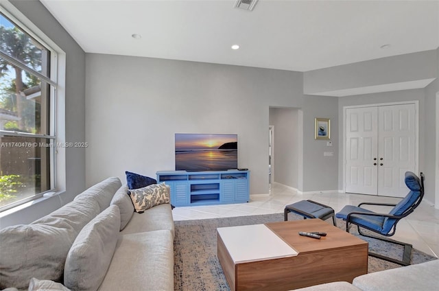 view of tiled living room