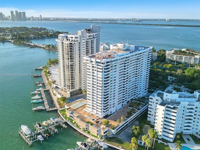 aerial view featuring a water view